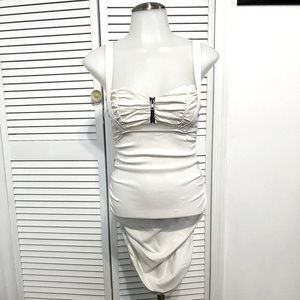 Sabora white rayon zip up cut out mini dress
